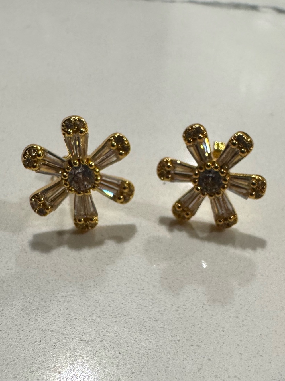 Gold plated Flower Crystal Stud Earrings - Women's Jewelry